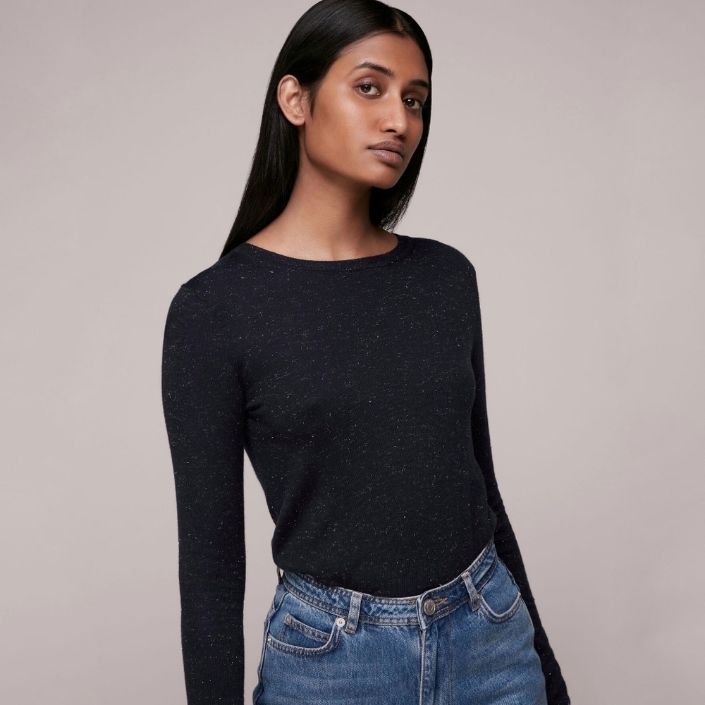 Whistles Annie Sparkle Crew Neck Jumper Sweater Dark Navy Blue size 14